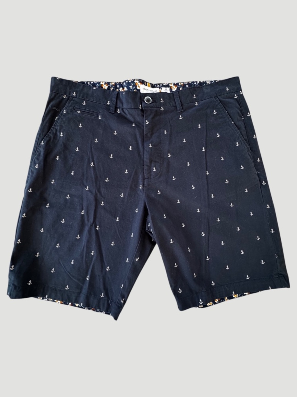 Denim & Flower Ricky Singh Men's Navy Anchor Print Chino Shorts Size 38 Nautical